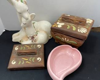 deLee Art Vintage Deer Figurine Braylon Laguna Pottery Lidded Box Extra Lid Heart Dish