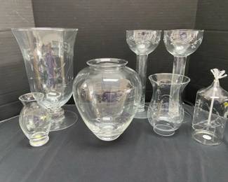 Princess House Etched Glass Vases Candle Sticks Oil Lamp