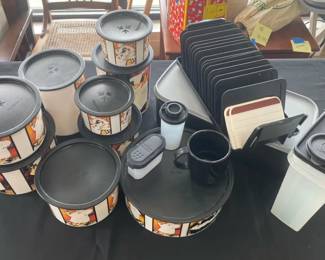 Jennifer Garant Fat Chef Artwork Tupperware with Black Lidded Tupperware Pieces