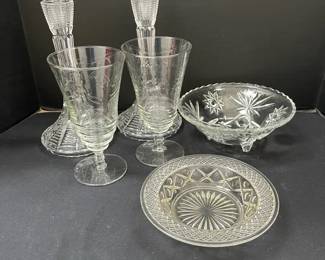 Vintage Glassware Candlesticks Including Imperial Glass Cape Cod Bowl