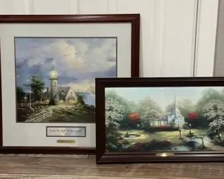 Two Thomas Kincaid Framed Art A Light In The Storm Hometown Chapel