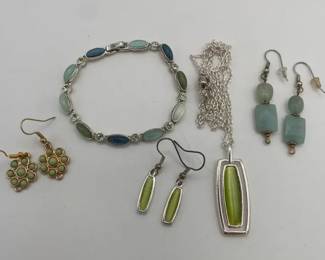 Green and Blue Bracelet Necklace and Earrings