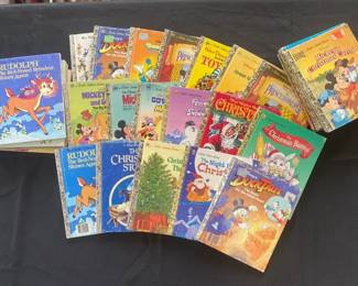 Collection of 34 Vintage Little Golden Books including Mickey Mouse and Christmas Books