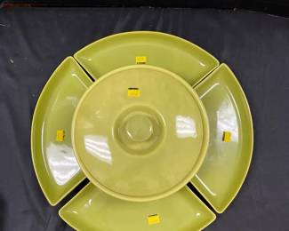 Lime Green Ceramic Lazy Susan With Lidded Center Dish