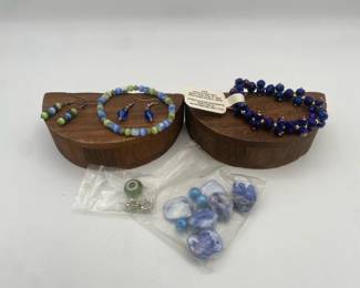Crystal TriAccent Purple Beaded Bracelet with Green and Blue Bracelet Earrings and Beads