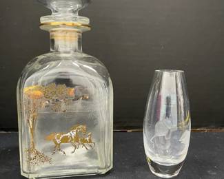 Rock Hill Farms Empty Decanter Mini Etched Glass Vase