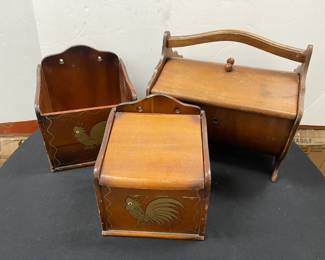Vintage Wooden Sewing Box Woodpecker Wood Ware Canisters With Rooster Design