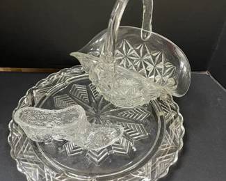 Fenton Clear Glass Shoe Cut Glass Basket Plate