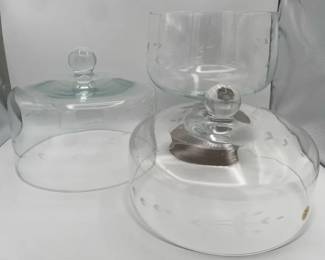 Princess House Hand Blown Glass Cake Domes with Elevated Glass Bowl