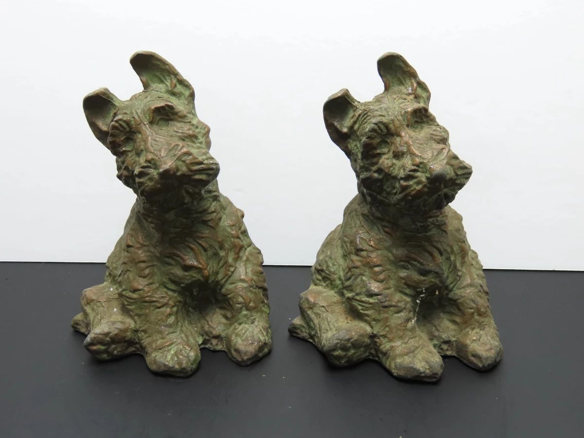 Pair of Signed 1923 McClelland Barclay Bronze Scottish Terrier (Scottie) Dog Bookends
