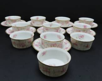 11 GDA (Gerard ,Dufraisseix, and Abbot) Limoges Custard Cups with 8 Underplates (Early 1900's)