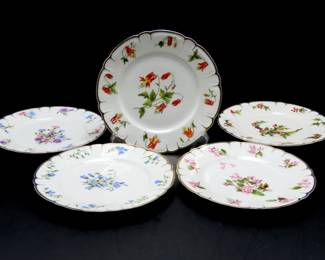 Lot of 5 H&Co. (Haviland & Co) Floral 8.5" Plates, Limoges France Circa (1876-1889)