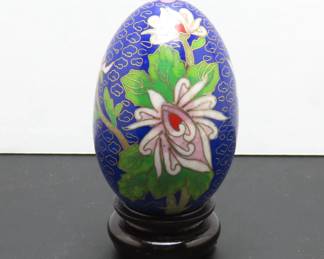 Vintage Chinese Cloisonne Enamel Egg on Stand