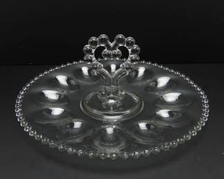 Vintage Candlewick Clear Center Handle Deviled Egg Plate by Imperial Glass-Ohio