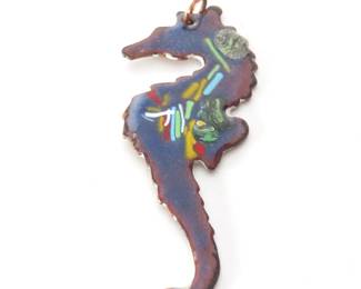 Vintage Hand Crafted Enameled Copper Seahorse Pendant