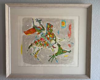 “Mounted Falconer” by Alois Carigiet (1902-1985), 1962, lithograph, signed and numbered 98/150 in pencil, Carigiet was a Swiss artist, graphic designer and illustrator