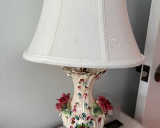 pair of super cute boudoir lamps with red roses, there is a matching larger table lamp too