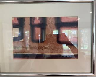 Abstract watercolor in pinks and browns by Gilles Patrick, signed
