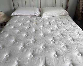attractive metal scroll work queen sized headboard with mattress and box spring