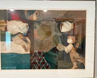 Maternite” by by Alvar Suñol (1935-present), 1985, colored serigraph on embossed paper, signed and numbered in pencil EA 47/75, Alvar is a Spanish with pieces in over 40 permanent museum collections in Spain and the United States