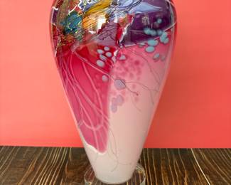 large art glass colorfield vase by Wes Hunting, bottom has been replaced