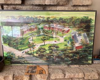 Aerial colored rendering of the Corey Apartments by architect Benjamin Horne
