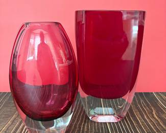 cranberry and clear modern crystal vases