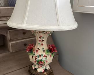pair of super cute boudoir lamps with red roses, there is a matching larger table lamp too