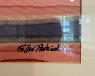 Abstract watercolor in pinks and oranges by Gilles Patrick, signed