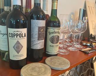 Wine rack, barware, and entertaining essentials