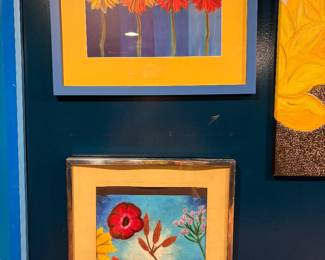 fun, naive original art works of flowers, bright and colorful