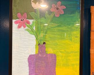 fun, naive original art works of flowers, bright and colorful