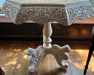 An Anglo-Indian style Victorian hexagonal table, intricately carved, quite the statement piece
