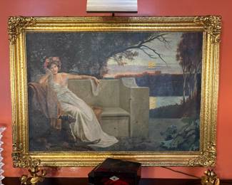 oil on canvas, copy of "Sunset Dreams: by R. Atkinson Fox, vintage