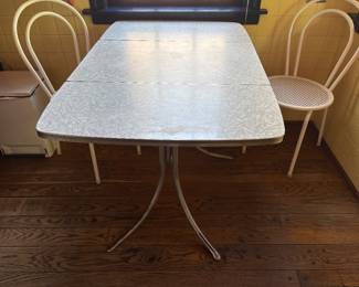 Mid-century chrome and formica kitchen table with drop leaves