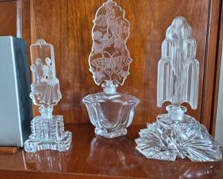 Vintage Czech Cut Glass Perfume Bottles Ornate Stoppers