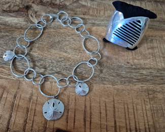 Sterling silver custom sand dollar necklace, Wide sterling silver cuff