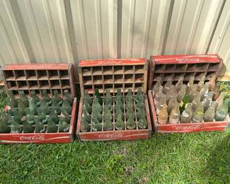 1940's Coca-Cola Wooden Trays and Assorted Empty Bottles