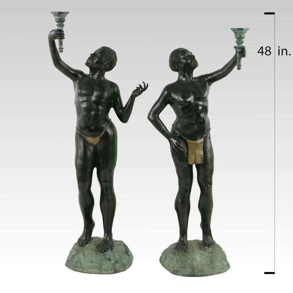 Pair of Grand Tour Bronze Figural Blackamoor Torchères, After Mathurin Moreau