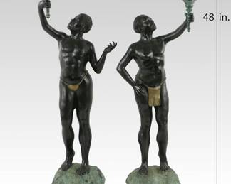 Pair of Grand Tour Bronze Figural Blackamoor Torchères, After Mathurin Moreau