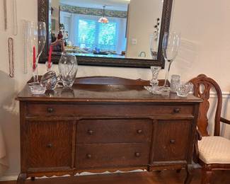 ANTIQUE BUFFET, FRAMED MIRROR