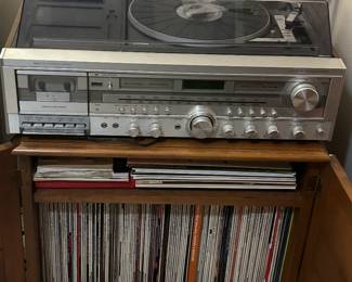 Vintage Sears Stereo Consule w/ Turntable and Massive Amount of Vinyl Records