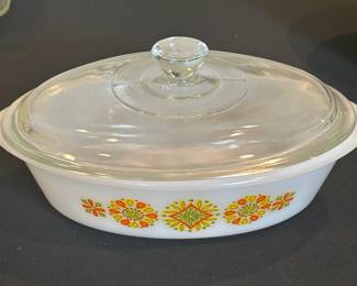 Glasbake "Atomic" Milk Glass Casserole Dish