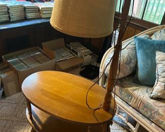 Vintage Two Tier Maple Table w/ Built-in Lamp