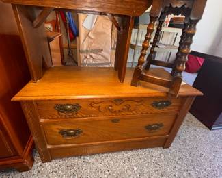 Available for pre-sale bench $60 small table $45 Justin drawers $95