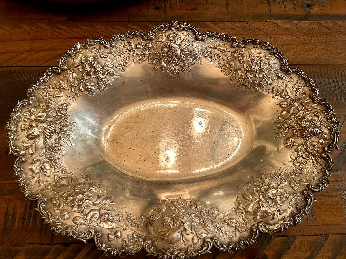 Large Sterling Silver Repoussé Serving Tray