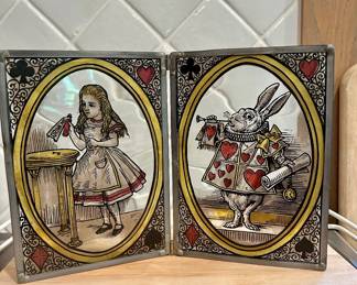 Vintage Stained Glass Diptych - Alice in Wonderland