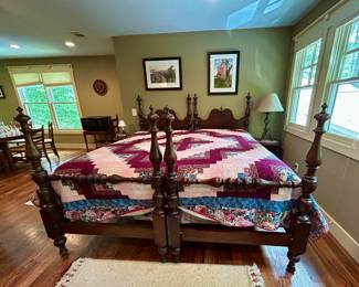 Matching Pair of Antique Twin Poster Beds