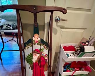 Hand-Painted Santa Wooden Sled