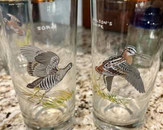 Vintage MCM Ned Smith Duck Glasses Set of 7 22K Gold Rimmed Waterfowl Glasses